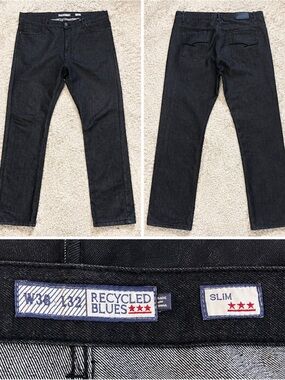 Recycled Blues Mens Jeans 38x32 Slim Fit Dark Blue Wash Denim Pants